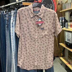 BURLEBO Tan Casual Button Down Shirt with Short Sleeves